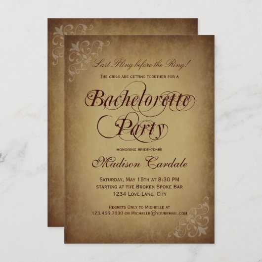 Uitnodiging  Rustige Bachelorette-partij (Voorkant / Achterkant)