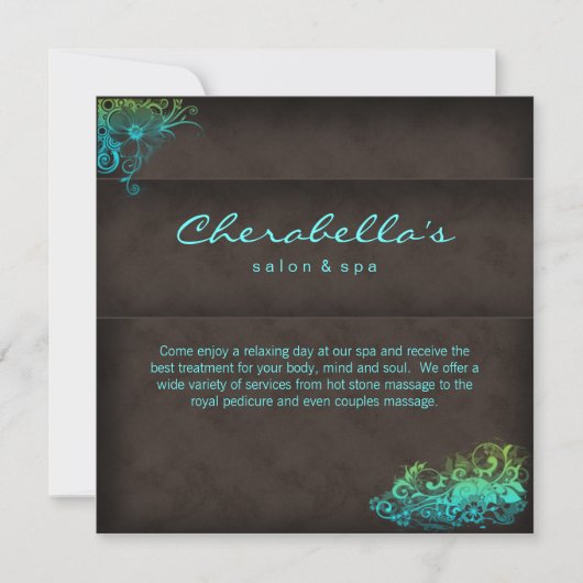 Uitnodiging Salon Spa - ansichtkaart turquoise bla (Voorkant)