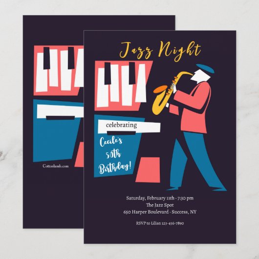 Uitnodiging saxophone Player (Voorkant / Achterkant)