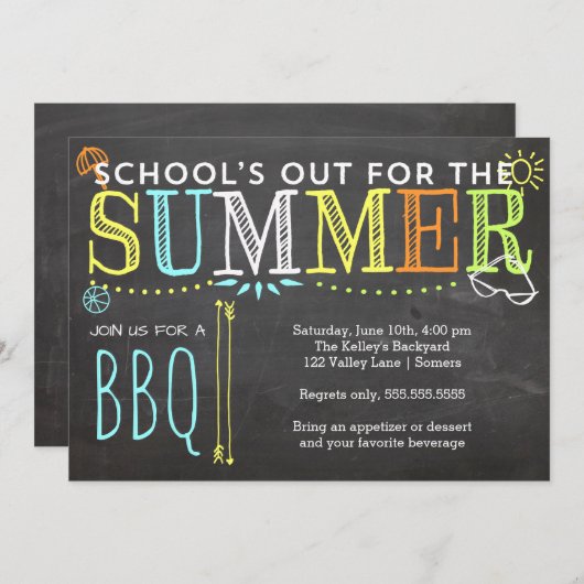 Uitnodiging-School voor de zomertijd BBQ Kaart (Voorkant / Achterkant)