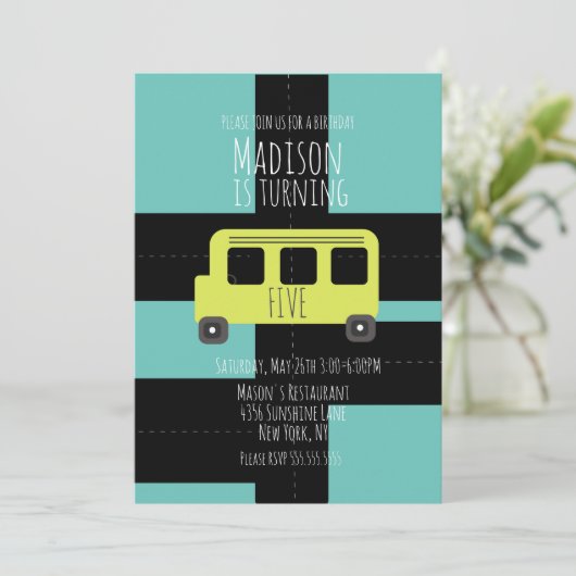 Uitnodiging schoolreiswiel (Staand voorkant)