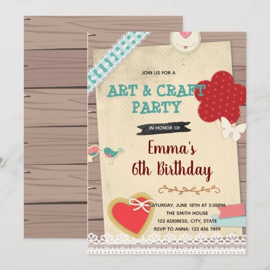 Uitnodiging scrapbook- en kunstfeestje (Voorkant / Achterkant)