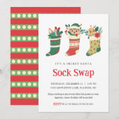 Uitnodiging Secret Santa Sock Swap-feestje (Voorkant / Achterkant)