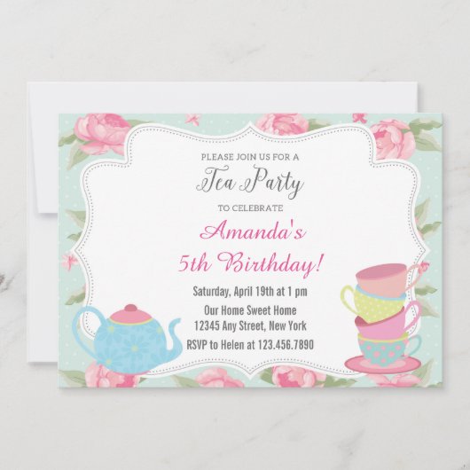 Uitnodiging Shabby Chic Tea Party (Voorkant)
