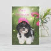 Uitnodiging Shih Tzu Dog en Flowers (Staand voorkant)
