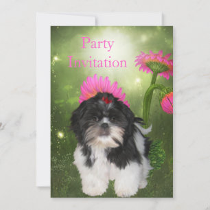 Uitnodiging Shih Tzu Dog en Flowers