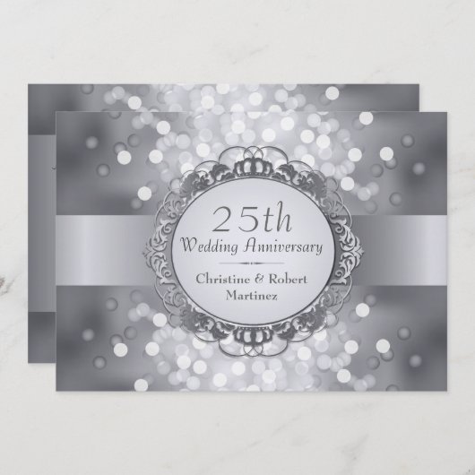 Uitnodiging Silver Bokeh 25e jubileumfeest (Voorkant / Achterkant)