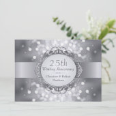 Uitnodiging Silver Bokeh 25ste verjaardagsfeest (Staand voorkant)