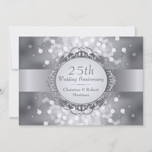 Uitnodiging Silver Bokeh 25th Anniversary Party (Voorkant)