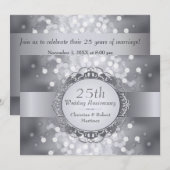 Uitnodiging Silver Bokeh 25th Anniversary Party (Voorkant / Achterkant)