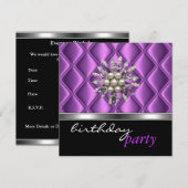 Uitnodiging Silver Mauve Paars Crystal Jewel Black (Voorkant / Achterkant)