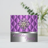 Uitnodiging Silver Mauve Paarse Crystal Jewel (Staand voorkant)