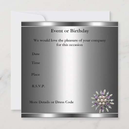 Uitnodiging Silver Mauve Paarse Crystal Jewel (Achterkant)