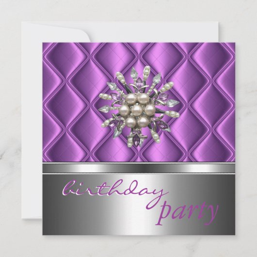 Uitnodiging Silver Mauve Paarse Crystal Jewel (Voorkant)