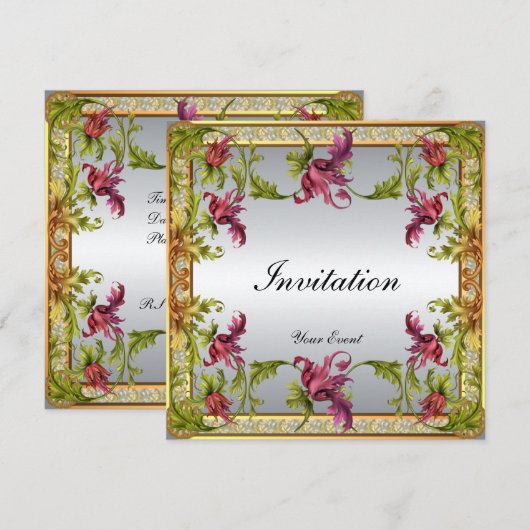 Uitnodiging  Silver Victoriaans Floral Lijst (Voorkant / Achterkant)