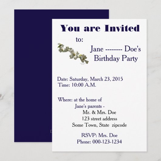 Uitnodiging Sjabloon (Voorkant / Achterkant)