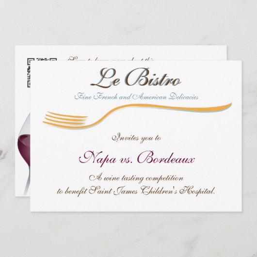 Uitnodiging Sjabloon Fine Dining French (Voorkant / Achterkant)