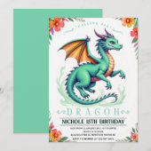 Uitnodiging Sjabloon Groene Draak Verjaardagsfeest (Voorkant / Achterkant)