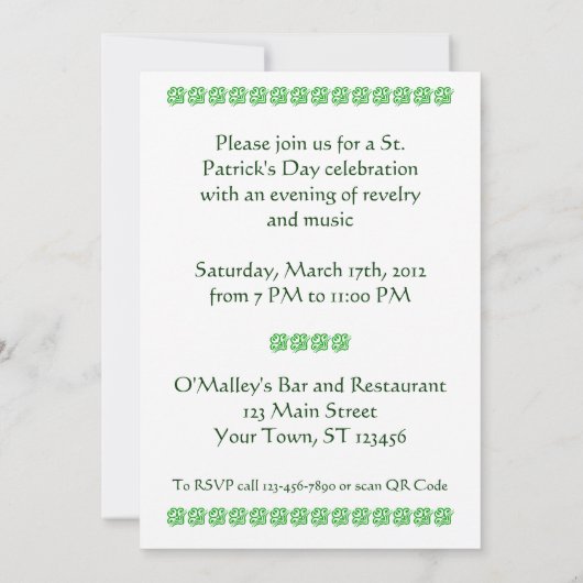 Uitnodiging Sjabloon St Patricks Day (Achterkant)