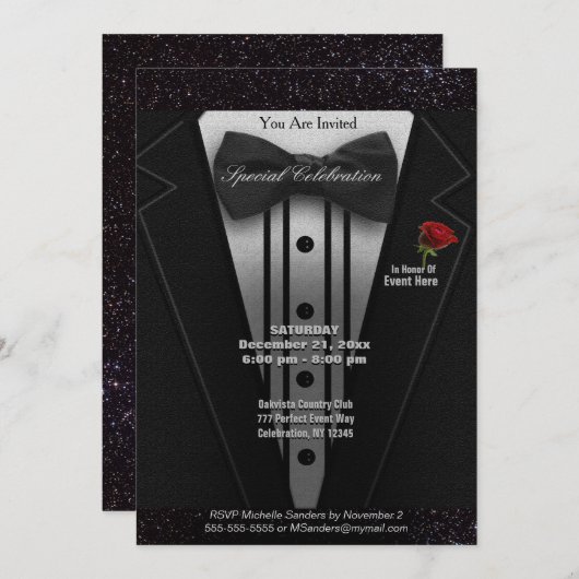 Uitnodiging Sjabloon | Tuxedo (Voorkant / Achterkant)