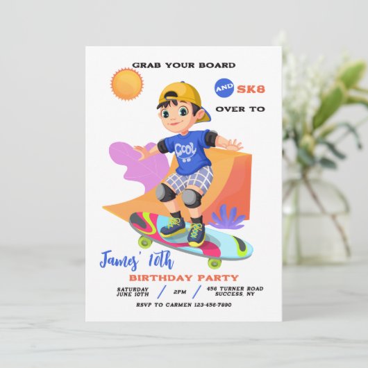 Uitnodiging Skatepark Jongen (Staand voorkant)
