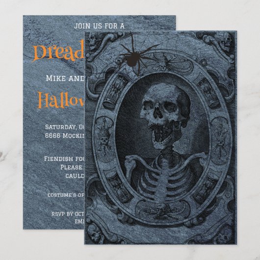 Uitnodiging Skeleton Halloween Party (Voorkant / Achterkant)