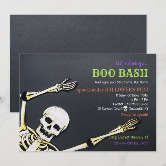 Uitnodiging Skeleton Halloween Party (Voorkant / Achterkant)