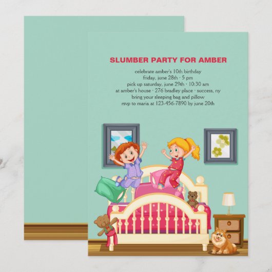 Uitnodiging Slaapfeestje (Voorkant / Achterkant)