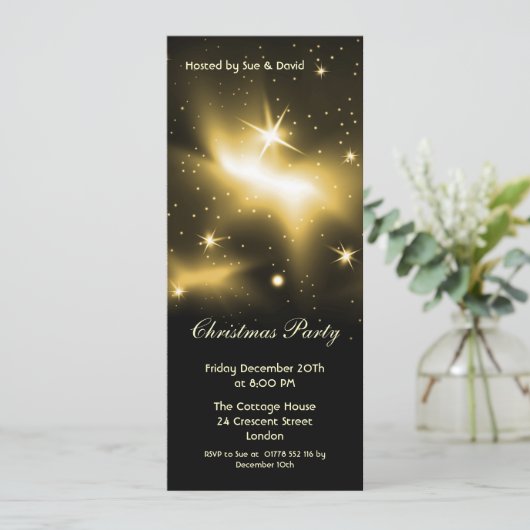 Uitnodiging slim met gouden sterren (Staand voorkant)