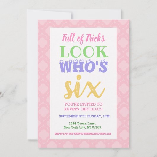 Uitnodiging Slogans voor 6e Verjaardag (Voorkant)