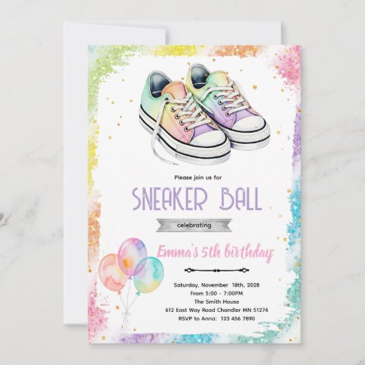 Uitnodiging sneaker bal meisjesfeest (Voorkant)