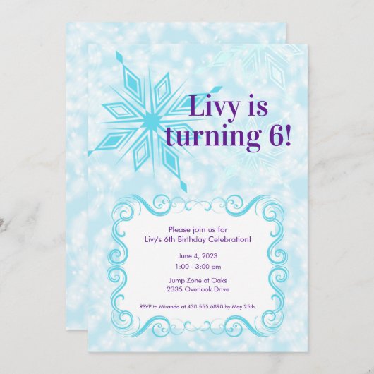 Uitnodiging sneeuwvlok; Winter Wonderland Party (Voorkant / Achterkant)