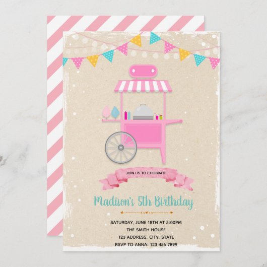 Uitnodiging snoepkar thema (Voorkant / Achterkant)