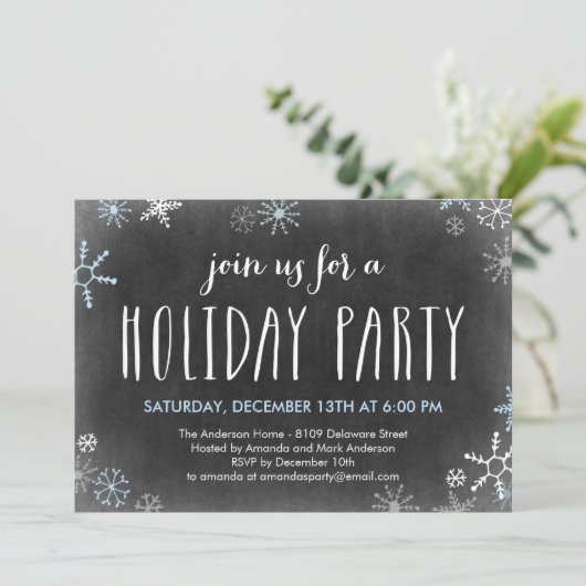 Uitnodiging Snowflakes Holiday Party (Staand voorkant)