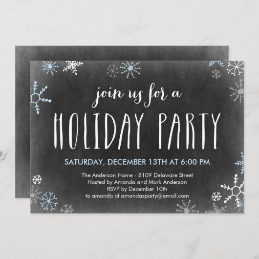 Uitnodiging Snowflakes Holiday Party (Voorkant / Achterkant)