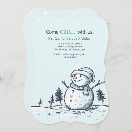 Uitnodiging Snowman Birthday (Voorkant / Achterkant)