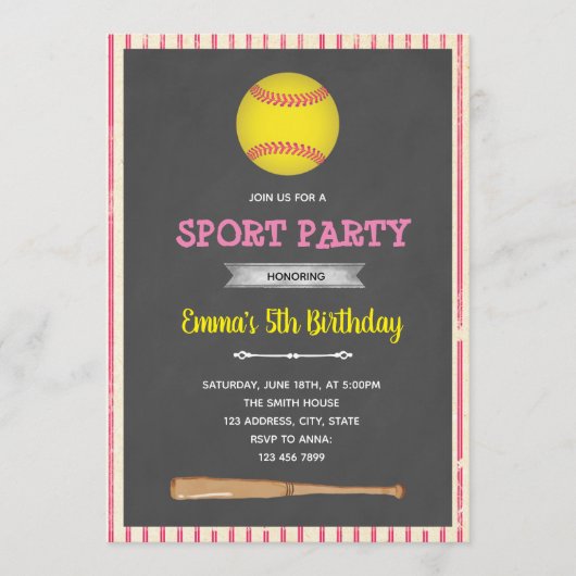 Uitnodiging softbal honkbal thema feest (Voorkant)