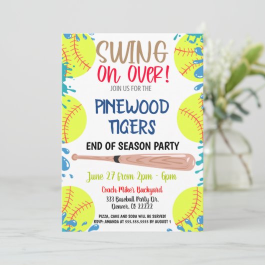 Uitnodiging Softball-partij voor het einde van het (Staand voorkant)