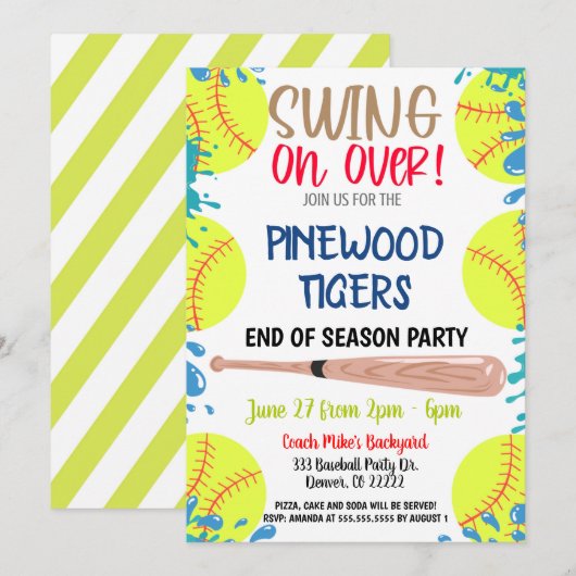 Uitnodiging Softball-partij voor het einde van het (Voorkant / Achterkant)