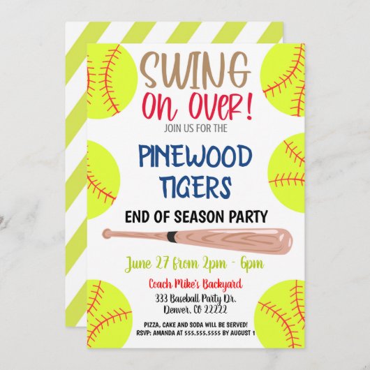 Uitnodiging Softball-partij voor het einde van het (Voorkant / Achterkant)