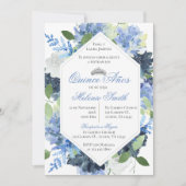Uitnodiging Spaanse Quinceanera Blauwe Bloemen (Voorkant)