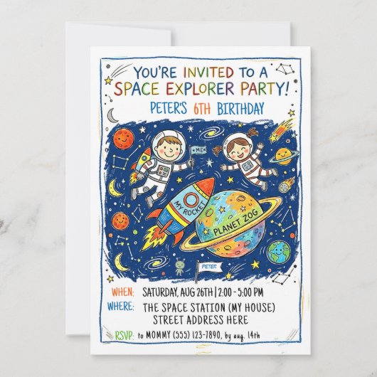 Uitnodiging Space Explorer Feestje (Voorkant)