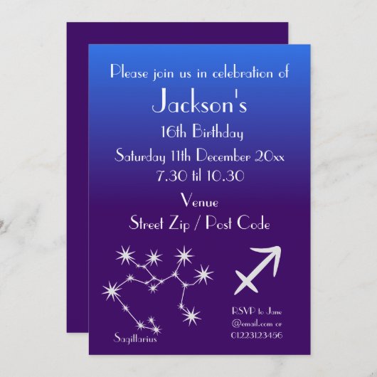 Uitnodiging speciale Aries Zodiac Galaxy Party (Voorkant / Achterkant)