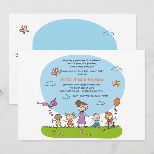 Uitnodiging speciale Ed Teacher's Retirement Party (Voorkant / Achterkant)