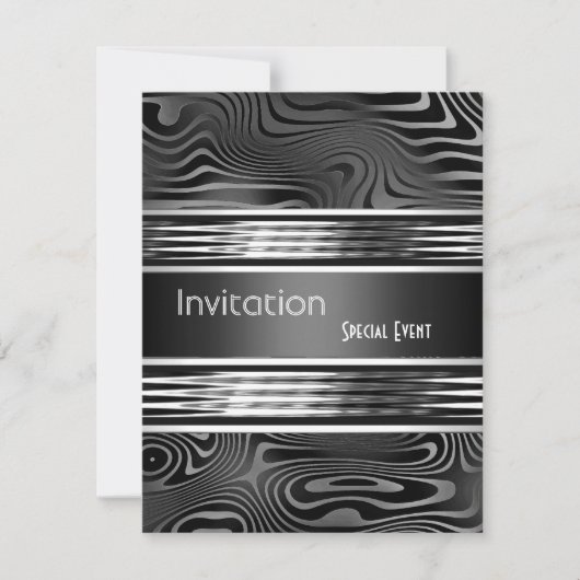Uitnodiging Speciale Gebeurtenis Zwart Silver Meta (Voorkant)