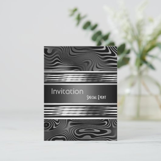 Uitnodiging Speciale Gebeurtenis Zwart Silver Meta (Staand voorkant)