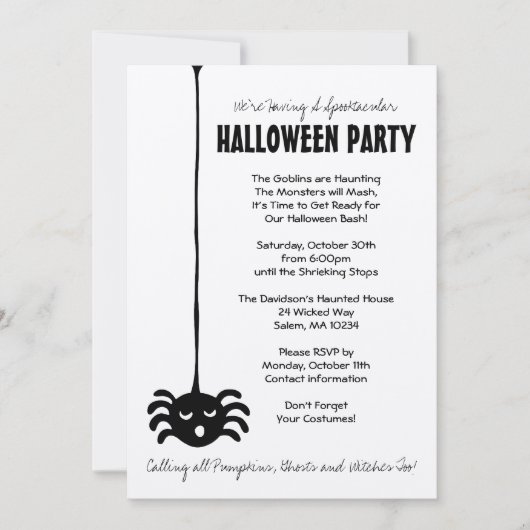 Uitnodiging Spider Halloween Party (Voorkant)