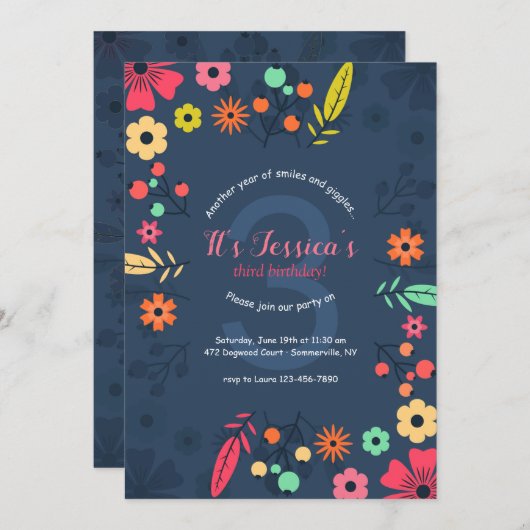 Uitnodiging Spunky Flowers (Voorkant / Achterkant)