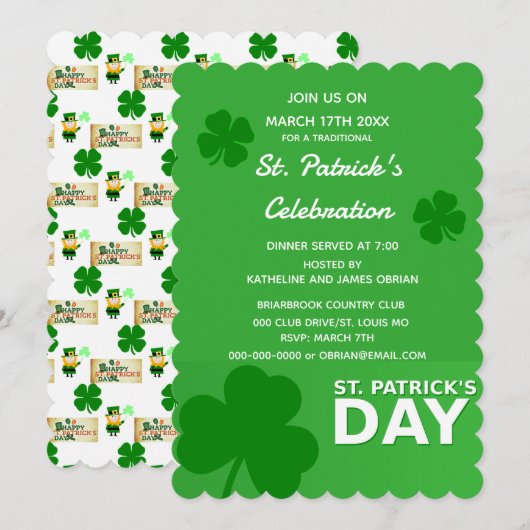 Uitnodiging St. Patrick's Dag Feestje (Voorkant / Achterkant)