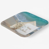 Uitnodiging strand in zand met zeesterren papieren bordje (Gebogen)